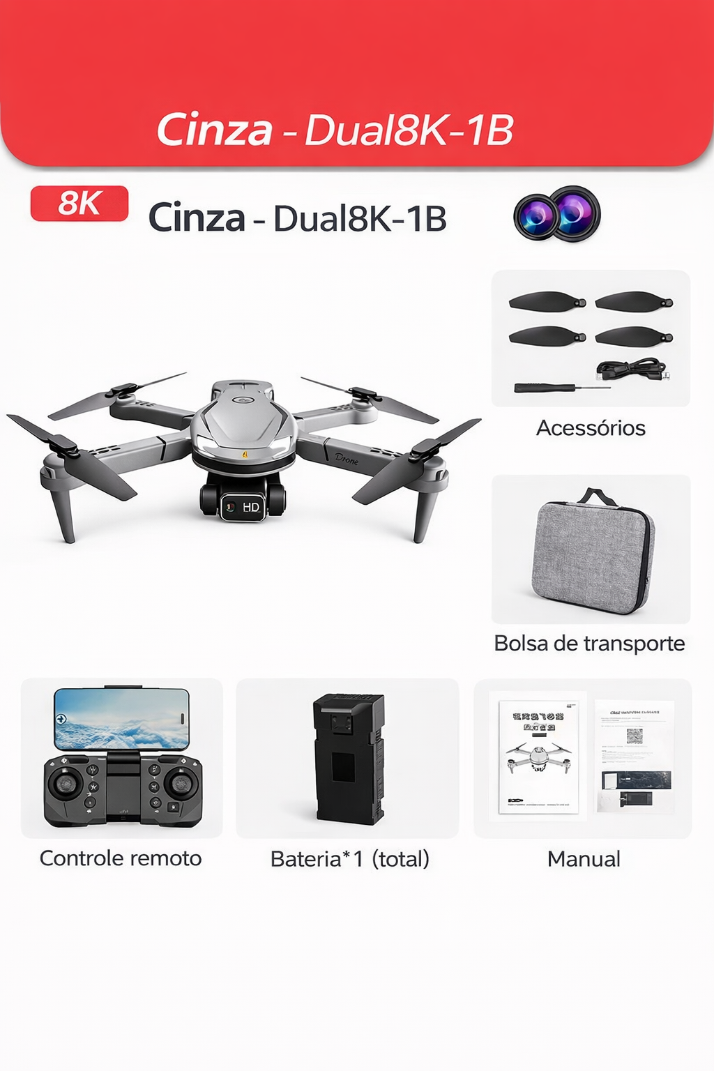 Novo Drone V88 8K Profissional