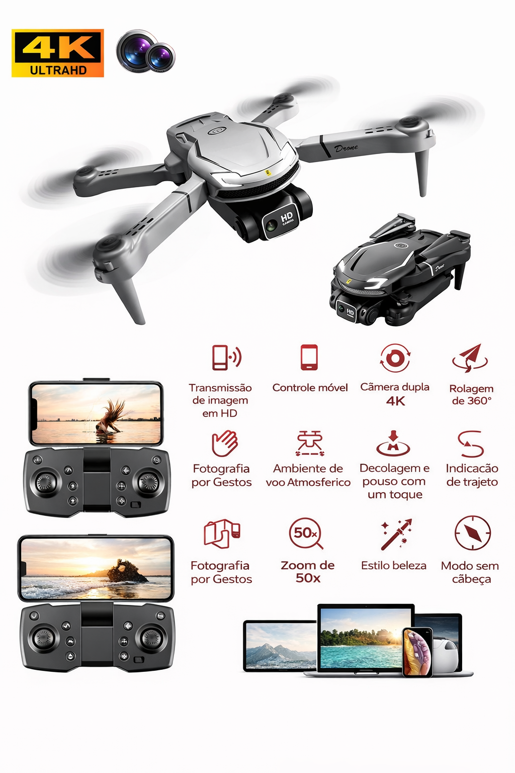 Novo Drone V88 8K Profissional
